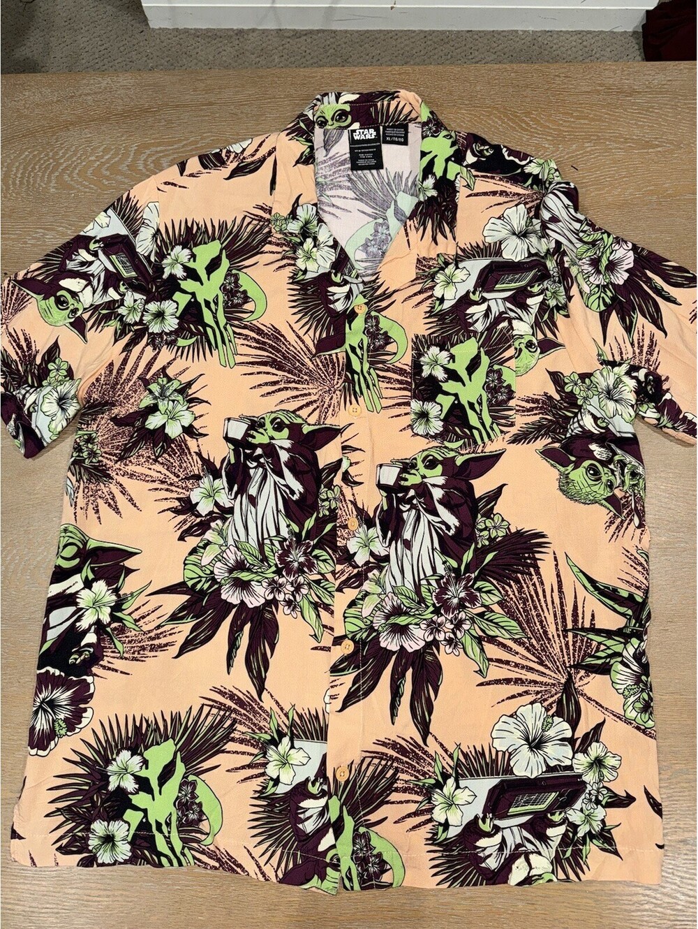 Star Wars Shirt XL Mens Grogu Hawaiian The Mandalorian Baby Yoda Button Up